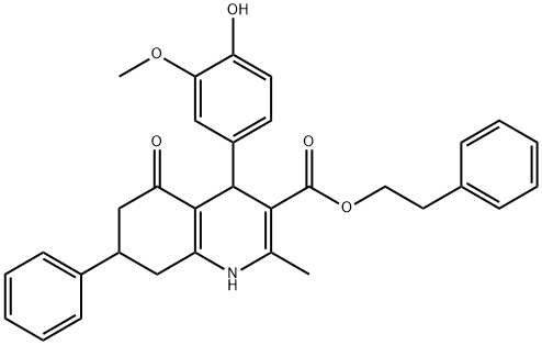 2-phenylethyl 4-(4-hydroxy-3-methoxyphenyl)-2-methyl-5-oxo-7-phenyl-1,4,5,6,7,8-hexahydro-3-quinolinecarboxylate Structure