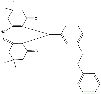 2-[[3-(benzyloxy)phenyl](2-hydroxy-4,4-dimethyl-6-oxo-1-cyclohexen-1-yl)methyl]-5,5-dimethyl-1,3-cyclohexanedione 化学構造式