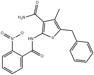 5-benzyl-2-({2-nitrobenzoyl}amino)-4-methyl-3-thiophenecarboxamide Struktur