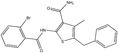 5-benzyl-2-[(2-bromobenzoyl)amino]-4-methyl-3-thiophenecarboxamide Struktur
