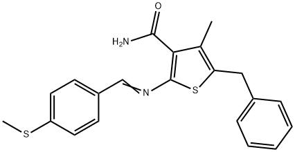 5-benzyl-4-methyl-2-{[4-(methylsulfanyl)benzylidene]amino}-3-thiophenecarboxamide Struktur