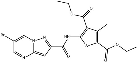 diethyl 5-{[(6-bromopyrazolo[1,5-a]pyrimidin-2-yl)carbonyl]amino}-3-methylthiophene-2,4-dicarboxylate,304686-88-2,结构式