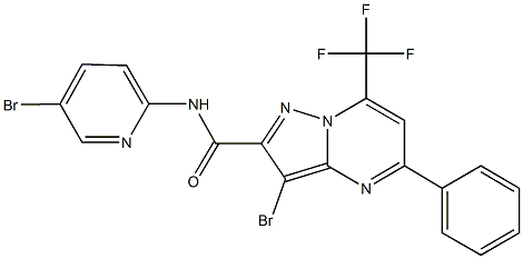 3-bromo-N-(5-bromo-2-pyridinyl)-5-phenyl-7-(trifluoromethyl)pyrazolo[1,5-a]pyrimidine-2-carboxamide 化学構造式