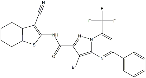 3-bromo-N-(3-cyano-4,5,6,7-tetrahydro-1-benzothien-2-yl)-5-phenyl-7-(trifluoromethyl)pyrazolo[1,5-a]pyrimidine-2-carboxamide,304687-16-9,结构式