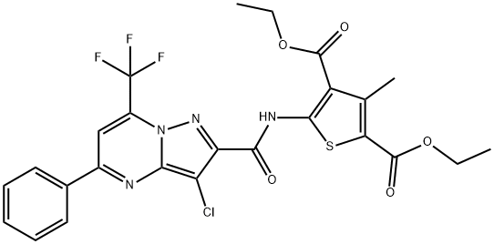 diethyl 5-({[3-chloro-5-phenyl-7-(trifluoromethyl)pyrazolo[1,5-a]pyrimidin-2-yl]carbonyl}amino)-3-methyl-2,4-thiophenedicarboxylate,304687-19-2,结构式