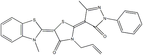 3-allyl-5-(3-methyl-1,3-benzothiazol-2(3H)-ylidene)-2-(3-methyl-5-oxo-1-phenyl-1,5-dihydro-4H-pyrazol-4-ylidene)-1,3-thiazolidin-4-one,304689-35-8,结构式