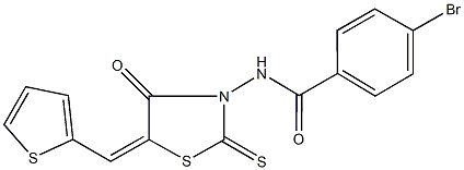 4-bromo-N-[4-oxo-5-(2-thienylmethylene)-2-thioxo-1,3-thiazolidin-3-yl]benzamide 化学構造式
