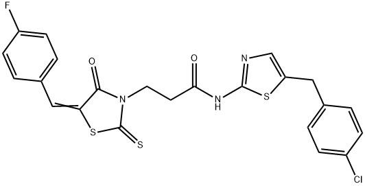 N-[5-(4-chlorobenzyl)-1,3-thiazol-2-yl]-3-[5-(4-fluorobenzylidene)-4-oxo-2-thioxo-1,3-thiazolidin-3-yl]propanamide 化学構造式