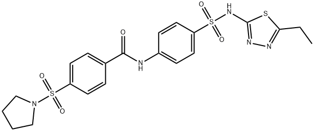 N-(4-{[(5-ethyl-1,3,4-thiadiazol-2-yl)amino]sulfonyl}phenyl)-4-(1-pyrrolidinylsulfonyl)benzamide 化学構造式