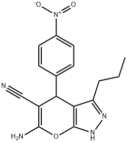6-amino-4-{4-nitrophenyl}-3-propyl-1,4-dihydropyrano[2,3-c]pyrazole-5-carbonitrile Structure