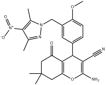 2-amino-4-[3-({4-nitro-3,5-dimethyl-1H-pyrazol-1-yl}methyl)-4-methoxyphenyl]-7,7-dimethyl-5-oxo-5,6,7,8-tetrahydro-4H-chromene-3-carbonitrile|