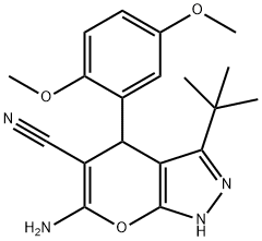 6-amino-3-tert-butyl-4-(2,5-dimethoxyphenyl)-1,4-dihydropyrano[2,3-c]pyrazole-5-carbonitrile Structure