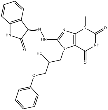 7-(2-hydroxy-3-phenoxypropyl)-3-methyl-8-[2-(2-oxo-1,2-dihydro-3H-indol-3-ylidene)hydrazino]-3,7-dihydro-1H-purine-2,6-dione Structure