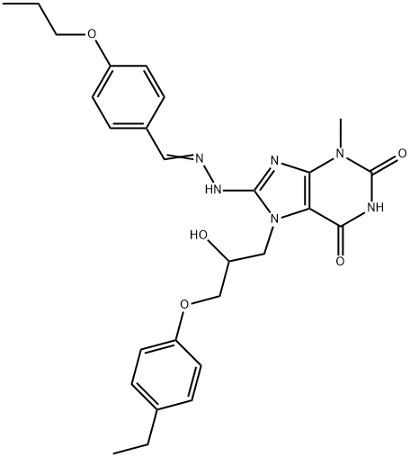 4-propoxybenzaldehyde {7-[3-(4-ethylphenoxy)-2-hydroxypropyl]-3-methyl-2,6-dioxo-2,3,6,7-tetrahydro-1H-purin-8-yl}hydrazone,304873-46-9,结构式