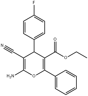 ethyl 6-amino-5-cyano-4-(4-fluorophenyl)-2-phenyl-4H-pyran-3-carboxylate 化学構造式