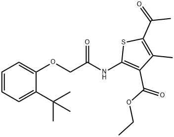 ethyl 5-acetyl-2-{[(2-tert-butylphenoxy)acetyl]amino}-4-methyl-3-thiophenecarboxylate,304892-91-9,结构式