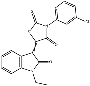 3-[3-(3-chlorophenyl)-4-oxo-2-thioxo-1,3-thiazolidin-5-ylidene]-1-ethyl-1,3-dihydro-2H-indol-2-one 结构式