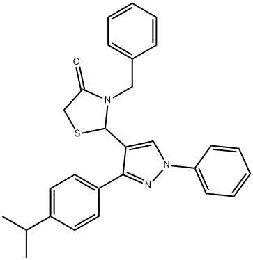 3-benzyl-2-[3-(4-isopropylphenyl)-1-phenyl-1H-pyrazol-4-yl]-1,3-thiazolidin-4-one Struktur