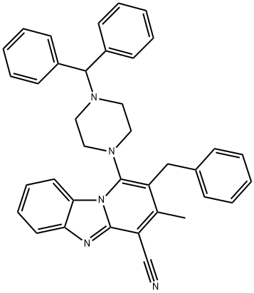 1-(4-benzhydryl-1-piperazinyl)-2-benzyl-3-methylpyrido[1,2-a]benzimidazole-4-carbonitrile 结构式