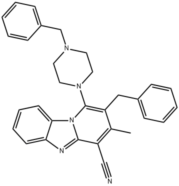 2-benzyl-1-(4-benzyl-1-piperazinyl)-3-methylpyrido[1,2-a]benzimidazole-4-carbonitrile,305332-54-1,结构式