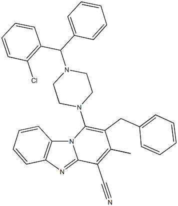 2-benzyl-1-{4-[(2-chlorophenyl)(phenyl)methyl]-1-piperazinyl}-3-methylpyrido[1,2-a]benzimidazole-4-carbonitrile,305332-80-3,结构式