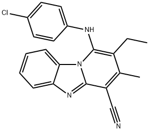 1-(4-chloroanilino)-2-ethyl-3-methylpyrido[1,2-a]benzimidazole-4-carbonitrile 结构式