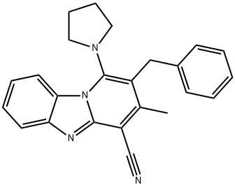 2-benzyl-3-methyl-1-(1-pyrrolidinyl)pyrido[1,2-a]benzimidazole-4-carbonitrile Struktur