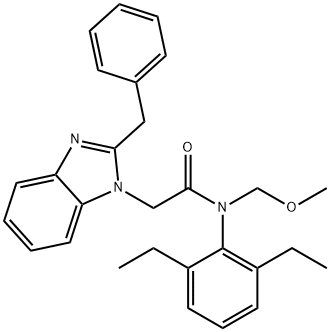 2-(2-benzyl-1H-benzimidazol-1-yl)-N-(2,6-diethylphenyl)-N-(methoxymethyl)acetamide Struktur