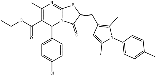 ethyl 5-(4-chlorophenyl)-2-{[2,5-dimethyl-1-(4-methylphenyl)-1H-pyrrol-3-yl]methylene}-7-methyl-3-oxo-2,3-dihydro-5H-[1,3]thiazolo[3,2-a]pyrimidine-6-carboxylate 化学構造式