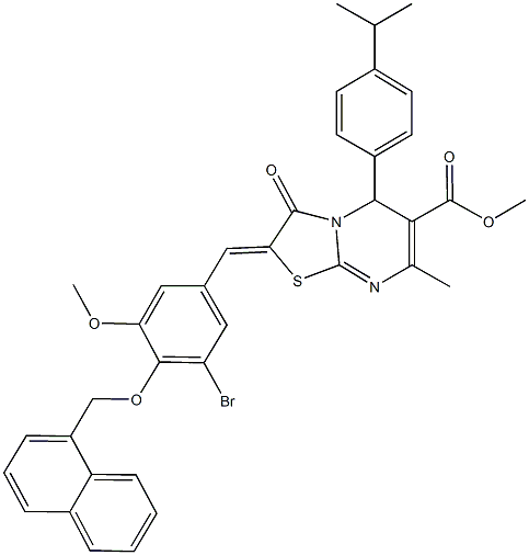 methyl 2-[3-bromo-5-methoxy-4-(1-naphthylmethoxy)benzylidene]-5-(4-isopropylphenyl)-7-methyl-3-oxo-2,3-dihydro-5H-[1,3]thiazolo[3,2-a]pyrimidine-6-carboxylate Struktur