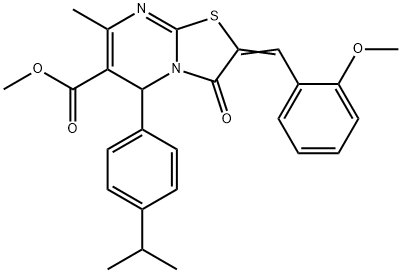 methyl 5-(4-isopropylphenyl)-2-(2-methoxybenzylidene)-7-methyl-3-oxo-2,3-dihydro-5H-[1,3]thiazolo[3,2-a]pyrimidine-6-carboxylate Struktur