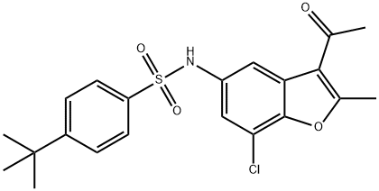 N-(3-acetyl-7-chloro-2-methyl-1-benzofuran-5-yl)-4-tert-butylbenzenesulfonamide 结构式