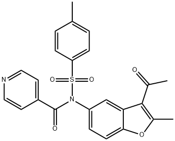 N-(3-acetyl-2-methyl-1-benzofuran-5-yl)-N-isonicotinoyl-4-methylbenzenesulfonamide 化学構造式