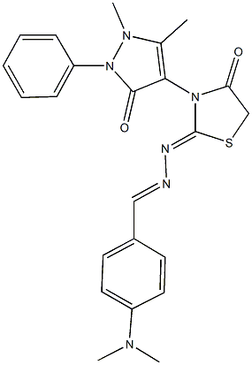 4-(dimethylamino)benzaldehyde [3-(1,5-dimethyl-3-oxo-2-phenyl-2,3-dihydro-1H-pyrazol-4-yl)-4-oxo-1,3-thiazolidin-2-ylidene]hydrazone Structure