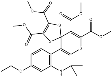 tetramethyl 8'-ethoxy-5',5'-dimethyl-5',6'-dihydrospiro[1,3-dithiole-2,1'-(1'H)-thiopyrano[2,3-c]quinoline]-2',3',4,5-tetracarboxylate 化学構造式