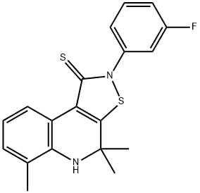 2-(3-fluorophenyl)-4,4,6-trimethyl-4,5-dihydroisothiazolo[5,4-c]quinoline-1(2H)-thione Struktur