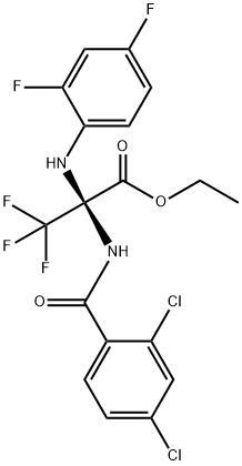 ethyl 2-[(2,4-dichlorobenzoyl)amino]-2-(2,4-difluoroanilino)-3,3,3-trifluoropropanoate 结构式