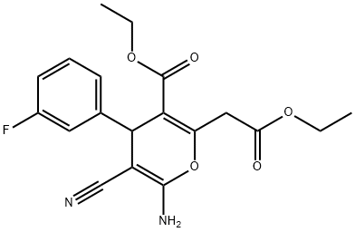 ethyl 6-amino-5-cyano-2-(2-ethoxy-2-oxoethyl)-4-(3-fluorophenyl)-4H-pyran-3-carboxylate Structure