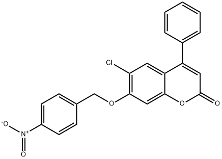 6-chloro-7-({4-nitrobenzyl}oxy)-4-phenyl-2H-chromen-2-one 化学構造式