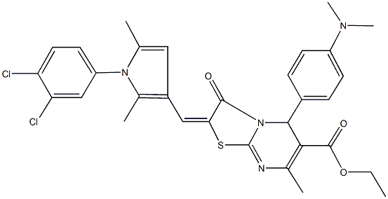 ethyl 2-{[1-(3,4-dichlorophenyl)-2,5-dimethyl-1H-pyrrol-3-yl]methylene}-5-[4-(dimethylamino)phenyl]-7-methyl-3-oxo-2,3-dihydro-5H-[1,3]thiazolo[3,2-a]pyrimidine-6-carboxylate 结构式