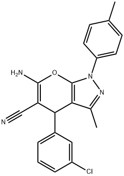 6-amino-4-(3-chlorophenyl)-3-methyl-1-(4-methylphenyl)-1,4-dihydropyrano[2,3-c]pyrazole-5-carbonitrile Structure