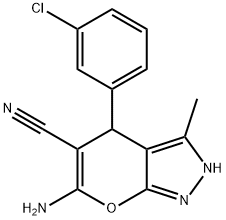 6-amino-4-(3-chlorophenyl)-3-methyl-1,4-dihydropyrano[2,3-c]pyrazole-5-carbonitrile 结构式