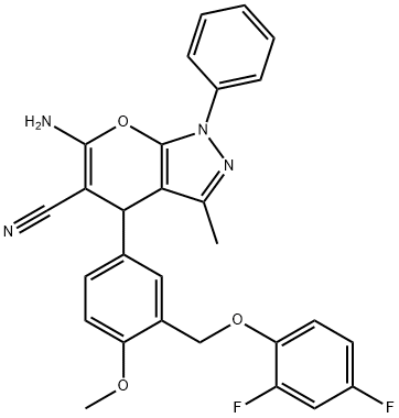 6-amino-4-{3-[(2,4-difluorophenoxy)methyl]-4-methoxyphenyl}-3-methyl-1-phenyl-1,4-dihydropyrano[2,3-c]pyrazole-5-carbonitrile|