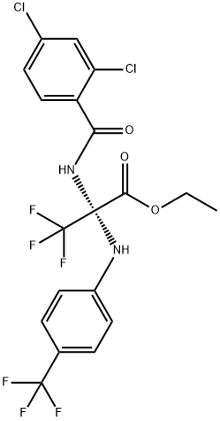 ethyl 2-[(2,4-dichlorobenzoyl)amino]-3,3,3-trifluoro-2-[4-(trifluoromethyl)anilino]propanoate Struktur