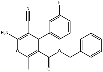 benzyl 6-amino-5-cyano-4-(3-fluorophenyl)-2-methyl-4H-pyran-3-carboxylate Struktur