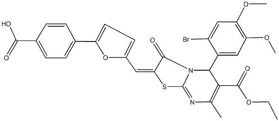 4-{5-[(5-(2-bromo-4,5-dimethoxyphenyl)-6-(ethoxycarbonyl)-7-methyl-3-oxo-5H-[1,3]thiazolo[3,2-a]pyrimidin-2(3H)-ylidene)methyl]-2-furyl}benzoic acid Structure