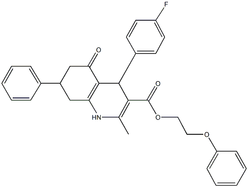 2-phenoxyethyl 4-(4-fluorophenyl)-2-methyl-5-oxo-7-phenyl-1,4,5,6,7,8-hexahydro-3-quinolinecarboxylate Struktur