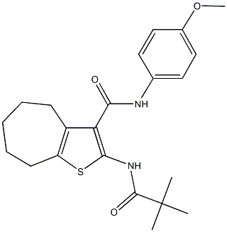 2-[(2,2-dimethylpropanoyl)amino]-N-(4-methoxyphenyl)-5,6,7,8-tetrahydro-4H-cyclohepta[b]thiophene-3-carboxamide 化学構造式