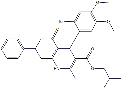 isobutyl 4-(2-bromo-4,5-dimethoxyphenyl)-2-methyl-5-oxo-7-phenyl-1,4,5,6,7,8-hexahydro-3-quinolinecarboxylate Structure