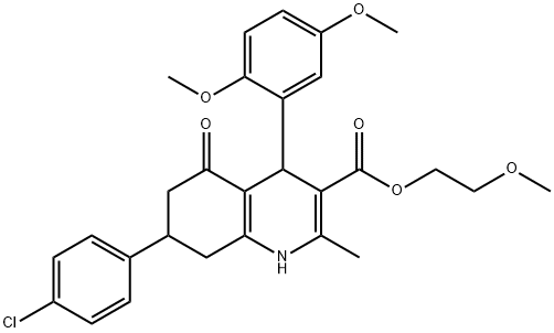 2-methoxyethyl 7-(4-chlorophenyl)-4-(2,5-dimethoxyphenyl)-2-methyl-5-oxo-1,4,5,6,7,8-hexahydro-3-quinolinecarboxylate Structure